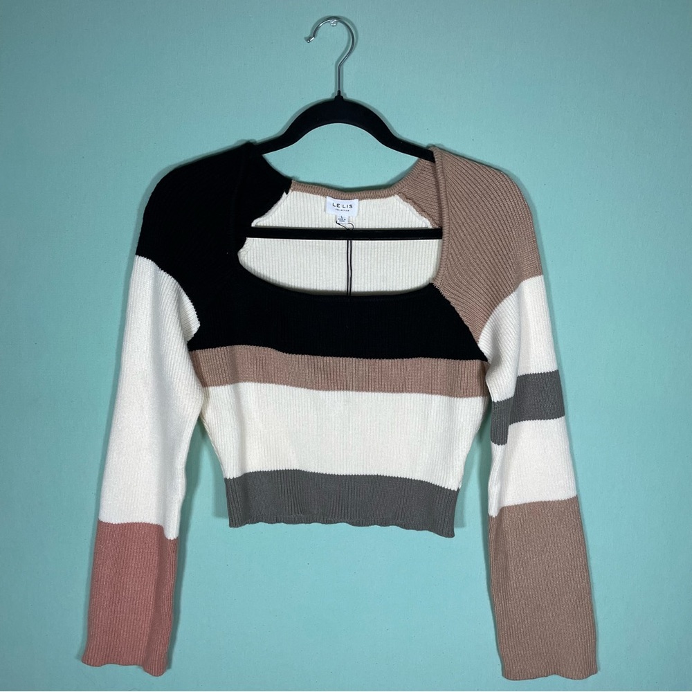 Le Lis Cropped Thick Long Sleeve Multicolored Shirt (Size Large)